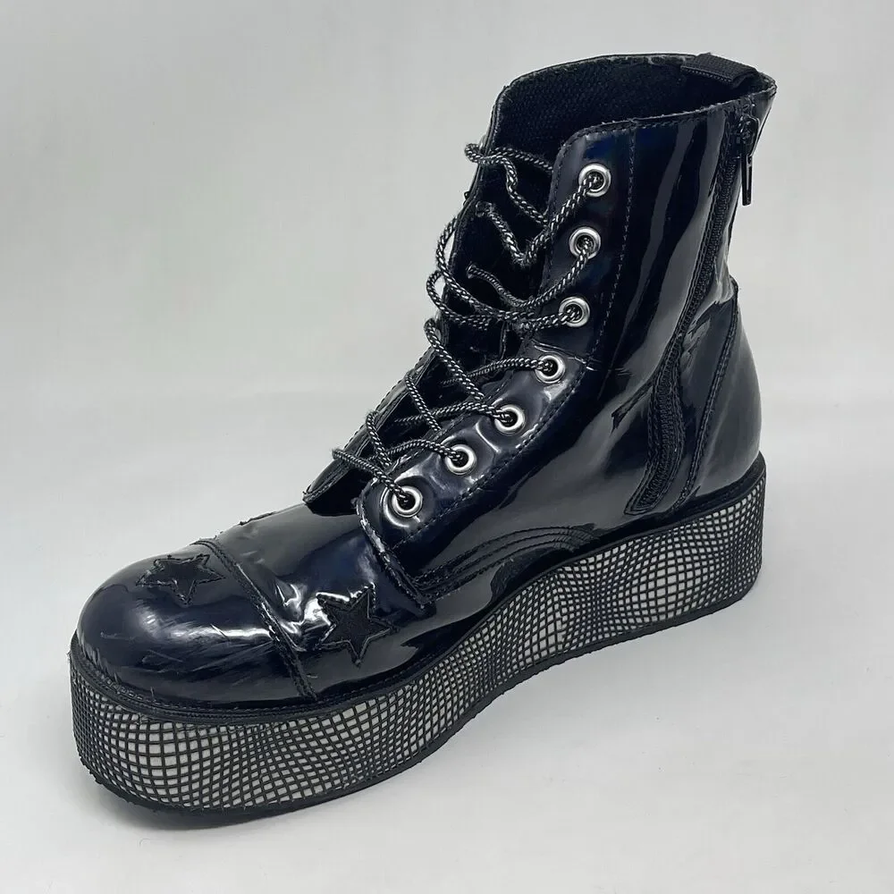 T.U.K. TUK Dolls Kill Platform Boots Womens 10 Black Creepers Wrapped Heel Goth